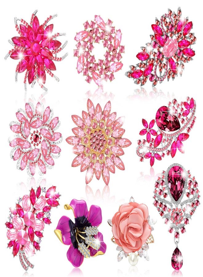 Loetere 10 Pcs Brooches for Women Elegant Rhinestone Bouquet Brooch Pin Crystal Flower Brooch Pink snowflake pin for Wedding Bridal Dress Corsage Bouquet Coats Jackets Sweaters Clothing Accessories - Image 1